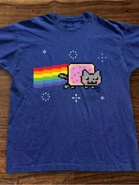 Pop Culture Cat Blue Nyan Cat Graphic Tee
